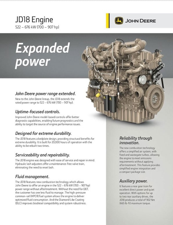 Brochure cover preview of a JD18 Engine