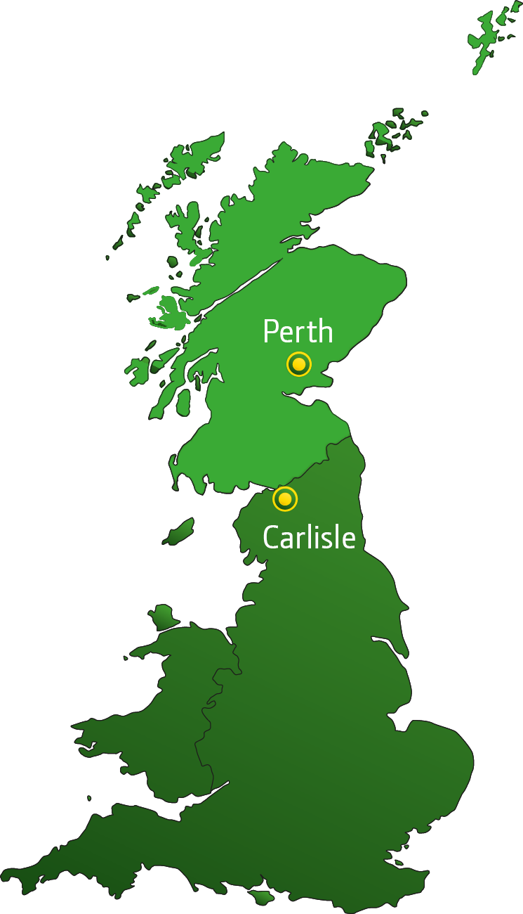 UK map with Perth and Carlisle