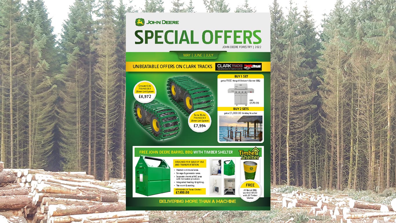 Special offers newsletter, first page, on a forest background